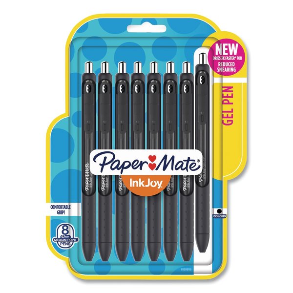 Paper Mate InkJoy Gel Pen, Retractable, Medium 0.7 mm, Black Ink, Black Barrel, PK8, 8PK 1958856